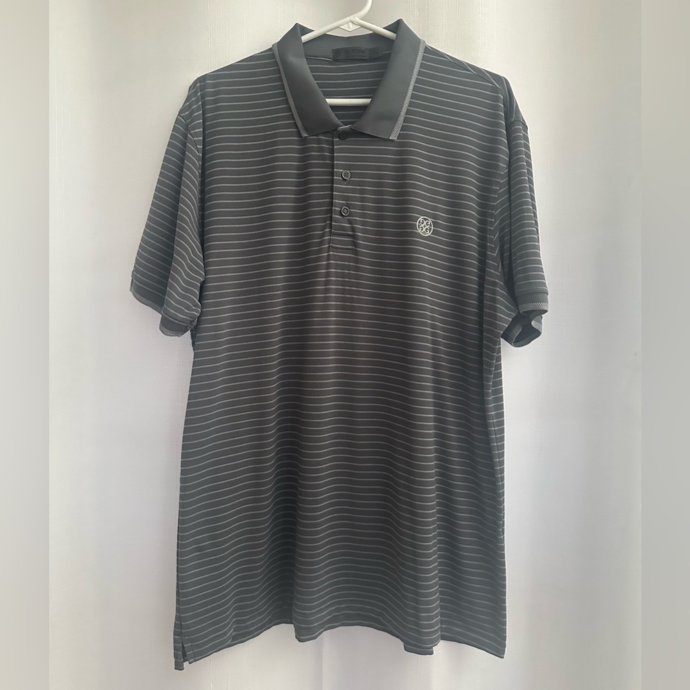 G/FORE Men Short Sleeve Golf Polo Gray with Light Gray Stripes, Size Large